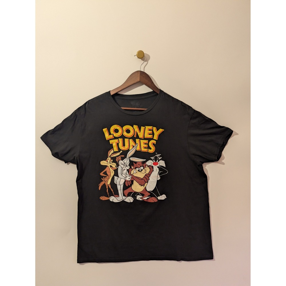 Looney Tunes Graphic T-Shirt Mens XL Black Excellent Double Sided Bugs Bunny Taz